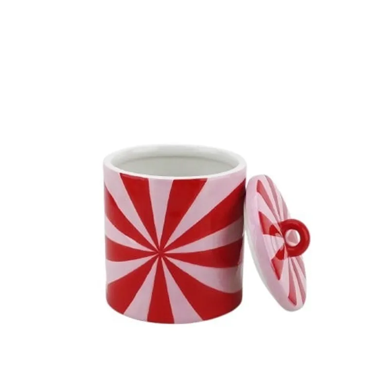 Deco Jar - Swirl - Dolomite - Red/Pink - 11x11x14,5cm