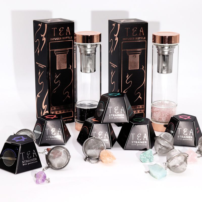 Crystal Glass Tea Infuser Bottle - Rose Gold - Rose Quartz