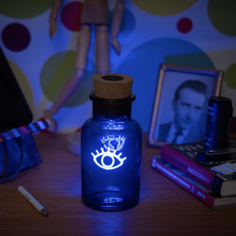Blue Eye Neon Light in a Glass Bottle